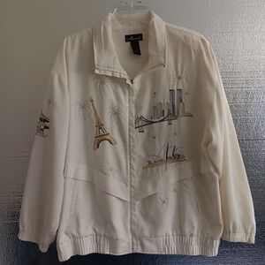 Vintage Mureli Bomber Jacket Womens Large White World Landmark Travel Paris